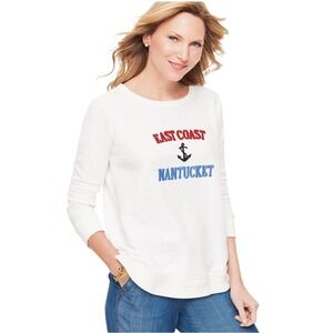 New W/ Tags Talbots Nantucket Sweater Size XL Layerable Modest White Embroidered